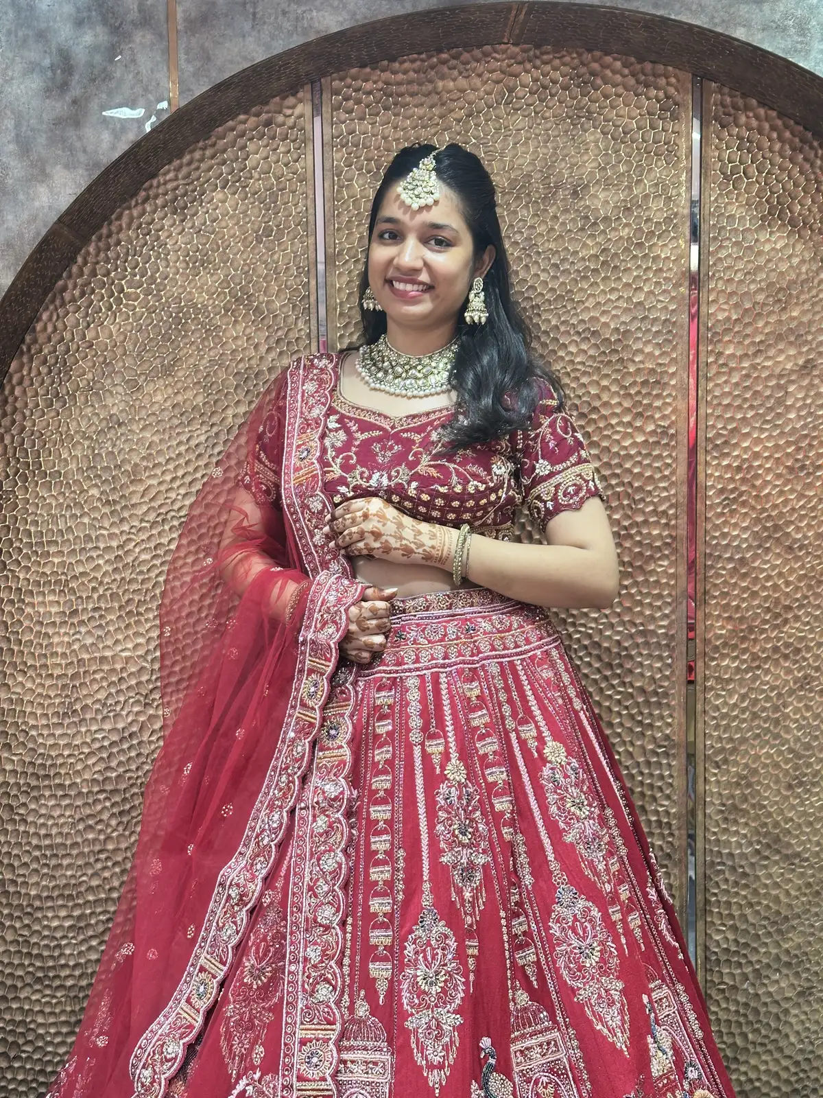 Mehroon Silk Bridal Lehenga With Handwork